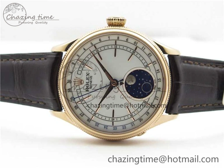 Cellini 50535 Moon RG KZF Best Edition White Dial on Brown Leather Strap A3195 ( Free Tool)