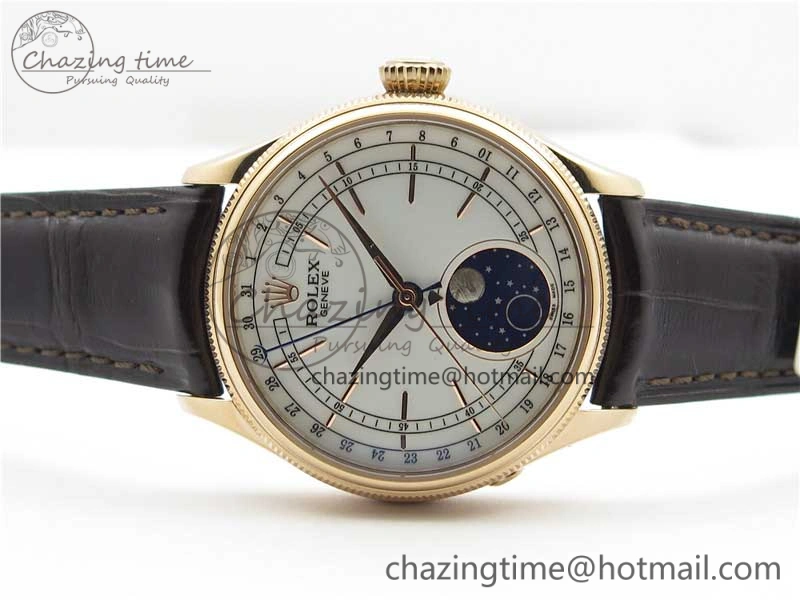 Cellini 50535 Moon RG KZF Best Edition White Dial on Brown Leather Strap A3195 ( Free Tool)