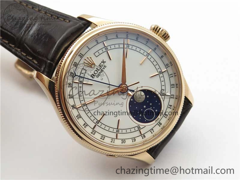 Cellini 50535 Moon RG KZF Best Edition White Dial on Brown Leather Strap A3195 ( Free Tool)