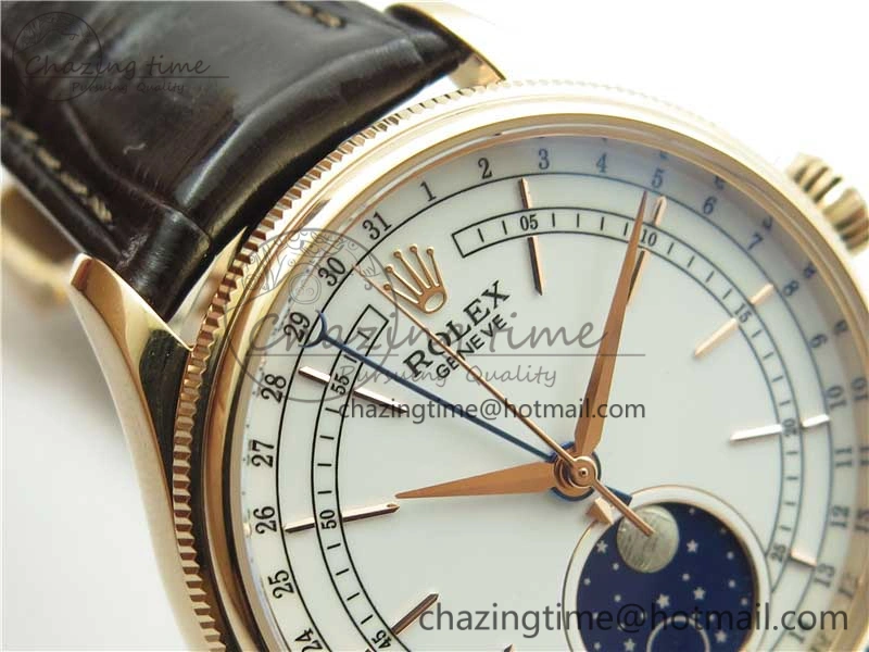 Cellini 50535 Moon RG KZF Best Edition White Dial on Brown Leather Strap A3195 ( Free Tool)