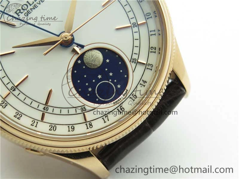 Cellini 50535 Moon RG KZF Best Edition White Dial on Brown Leather Strap A3195 ( Free Tool)