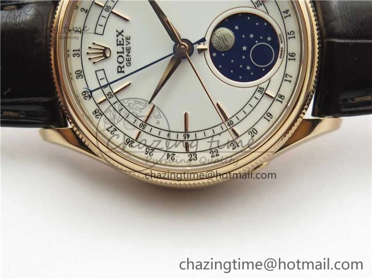 Cellini 50535 Moon RG KZF Best Edition White Dial on Brown Leather Strap A3195 ( Free Tool)