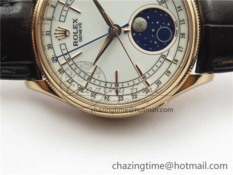 Cellini 50535 Moon RG KZF Best Edition White Dial on Brown Leather Strap A3195 ( Free Tool)