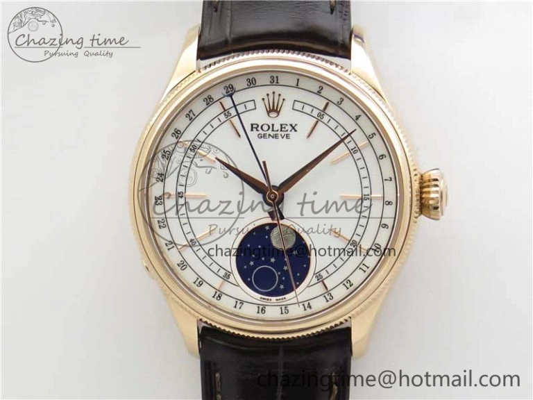 Cellini 50535 Moon RG KZF Best Edition White Dial on Brown Leather Strap A3195 ( Free Tool)