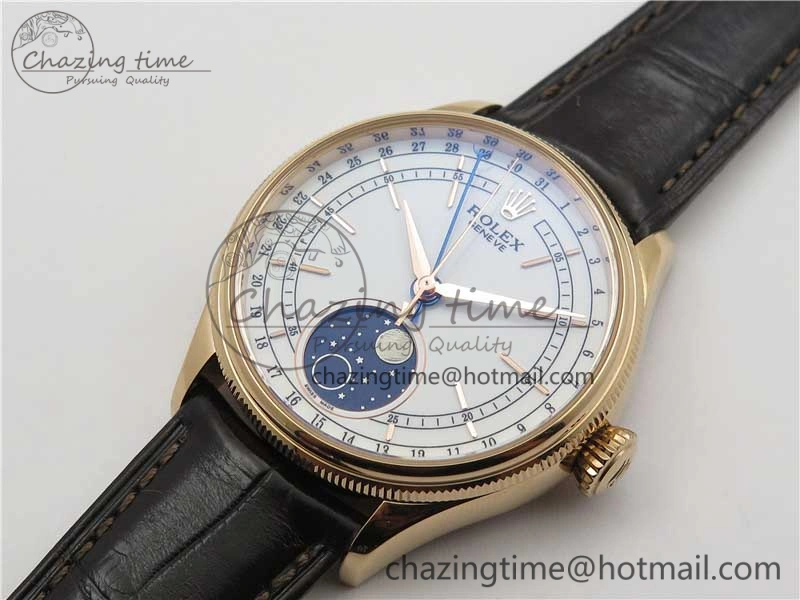 Cellini 50535 Moon RG KZF Best Edition White Dial on Brown Leather Strap A3195 ( Free Tool)