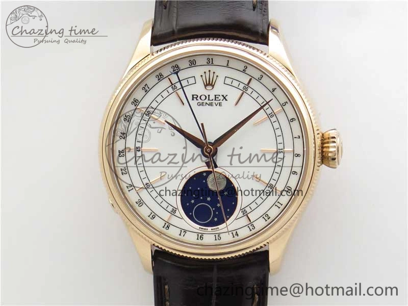 Cellini 50535 Moon RG KZF Best Edition White Dial on Brown Leather Strap A3195 ( Free Tool)