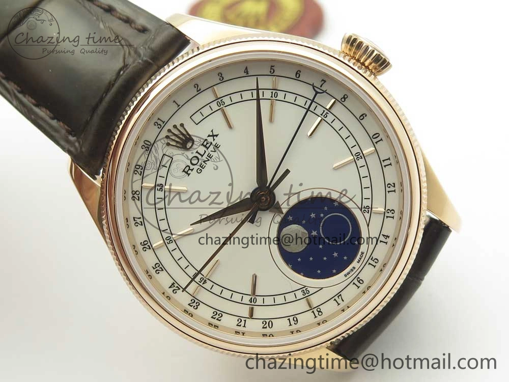 Cellini 50535 Moon RG RXW Best Edition White Dial on Brown Leather Strap A2824