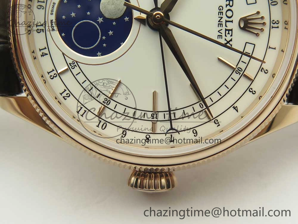 Cellini 50535 Moon RG RXW Best Edition White Dial on Brown Leather Strap A2824