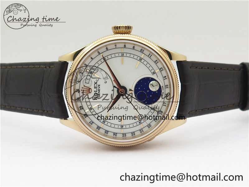 Cellini 50535 Moonphase RG GMF Best Edition White Dial on Brown Leather Strap A3195