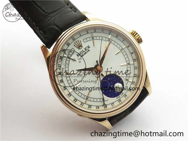 Cellini 50535 Moonphase RG GMF Best Edition White Dial on Brown Leather Strap A3195