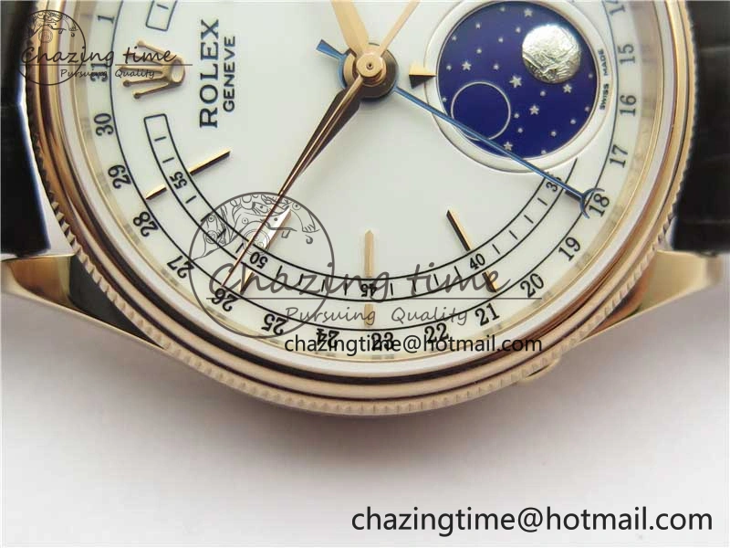 Cellini 50535 Moonphase RG GMF Best Edition White Dial on Brown Leather Strap A3195