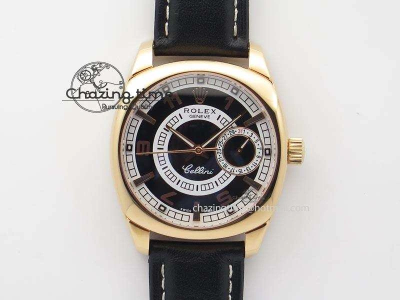 Cellini Date RG Black Dial Numeral And Stick Markers On Black Leather Strap A2824