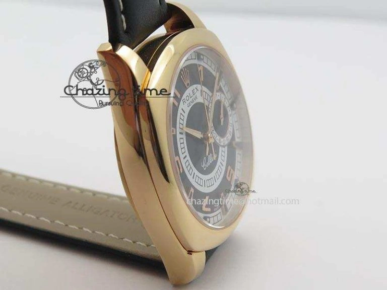 Cellini Date RG Black Dial Numeral And Stick Markers On Black Leather Strap A2824