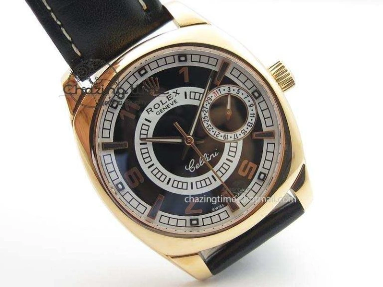 Cellini Date RG Black Dial Numeral And Stick Markers On Black Leather Strap A2824