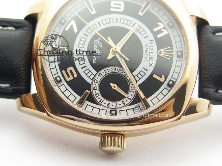 Cellini Date RG Black Dial Numeral And Stick Markers On Black Leather Strap A2824