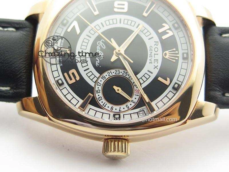 Cellini Date RG Black Dial Numeral And Stick Markers On Black Leather Strap A2824
