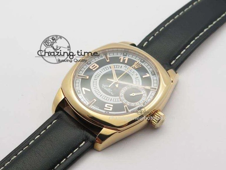 Cellini Date RG Black Dial Numeral And Stick Markers On Black Leather Strap A2824