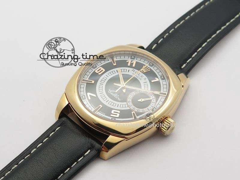 Cellini Date RG Black Dial Numeral And Stick Markers On Black Leather Strap A2824