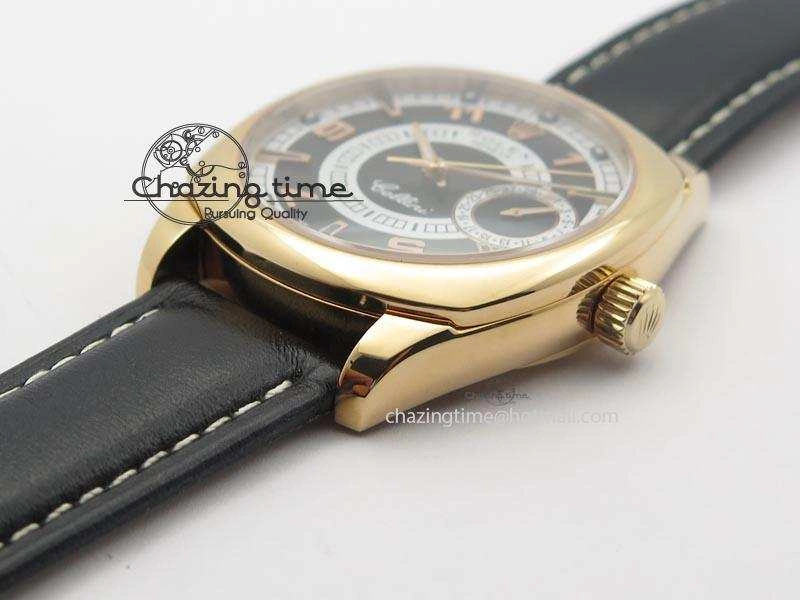 Cellini Date RG Black Dial Numeral And Stick Markers On Black Leather Strap A2824