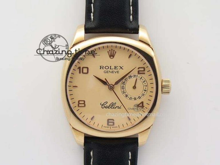 Cellini Date RG Rose Gold Dial Numeral Markers On Black Leather Strap A2824