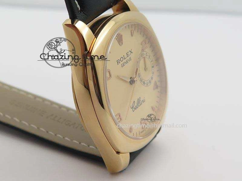 Cellini Date RG Rose Gold Dial Numeral Markers On Black Leather Strap A2824