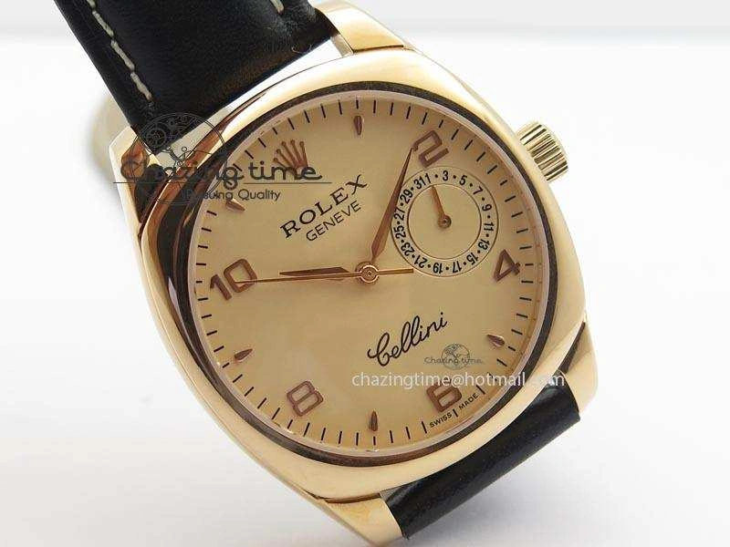 Cellini Date RG Rose Gold Dial Numeral Markers On Black Leather Strap A2824