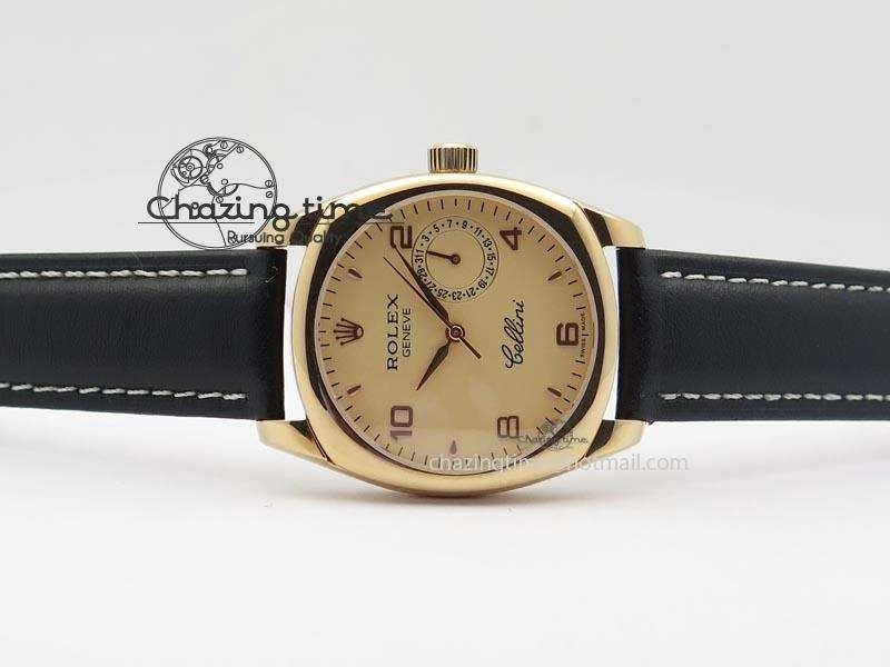 Cellini Date RG Rose Gold Dial Numeral Markers On Black Leather Strap A2824