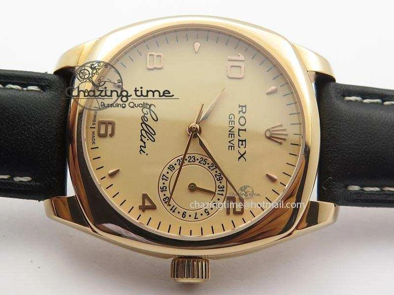 Cellini Date RG Rose Gold Dial Numeral Markers On Black Leather Strap A2824