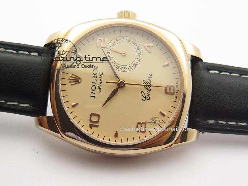 Cellini Date RG Rose Gold Dial Numeral Markers On Black Leather Strap A2824