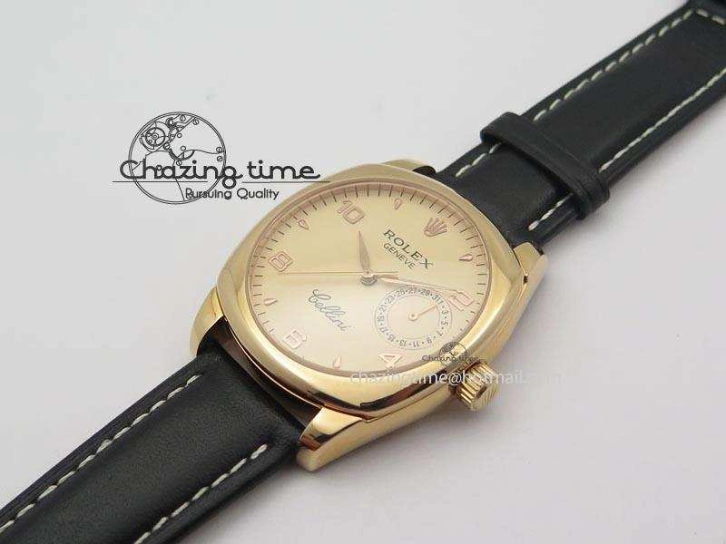 Cellini Date RG Rose Gold Dial Numeral Markers On Black Leather Strap A2824