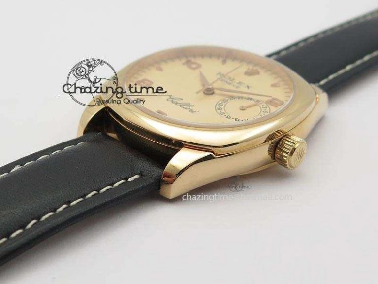 Cellini Date RG Rose Gold Dial Numeral Markers On Black Leather Strap A2824
