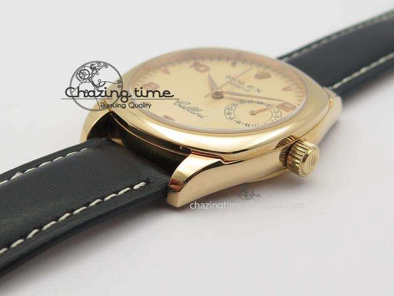 Cellini Date RG Rose Gold Dial Numeral Markers On Black Leather Strap A2824