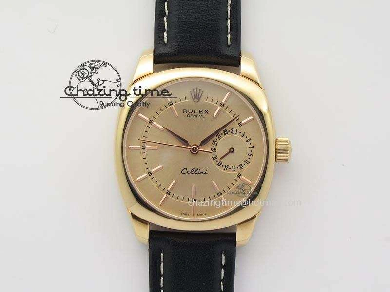 Cellini Date RG Rose Gold Dial Stick Markers On Black Leather Strap A2824