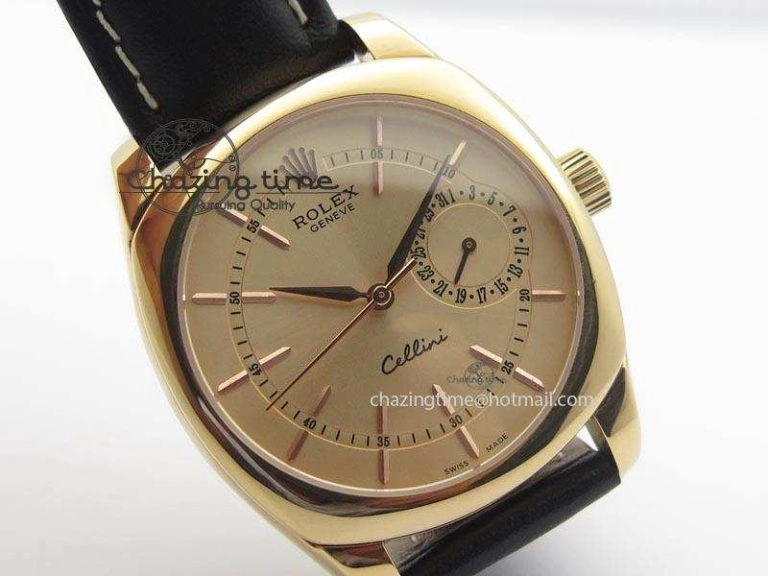 Cellini Date RG Rose Gold Dial Stick Markers On Black Leather Strap A2824