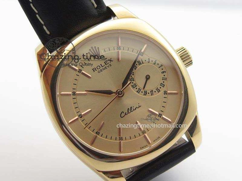 Cellini Date RG Rose Gold Dial Stick Markers On Black Leather Strap A2824