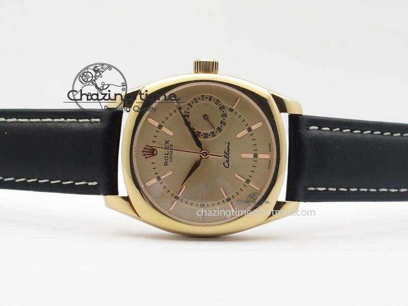 Cellini Date RG Rose Gold Dial Stick Markers On Black Leather Strap A2824