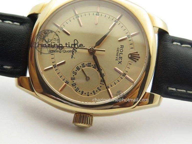 Cellini Date RG Rose Gold Dial Stick Markers On Black Leather Strap A2824
