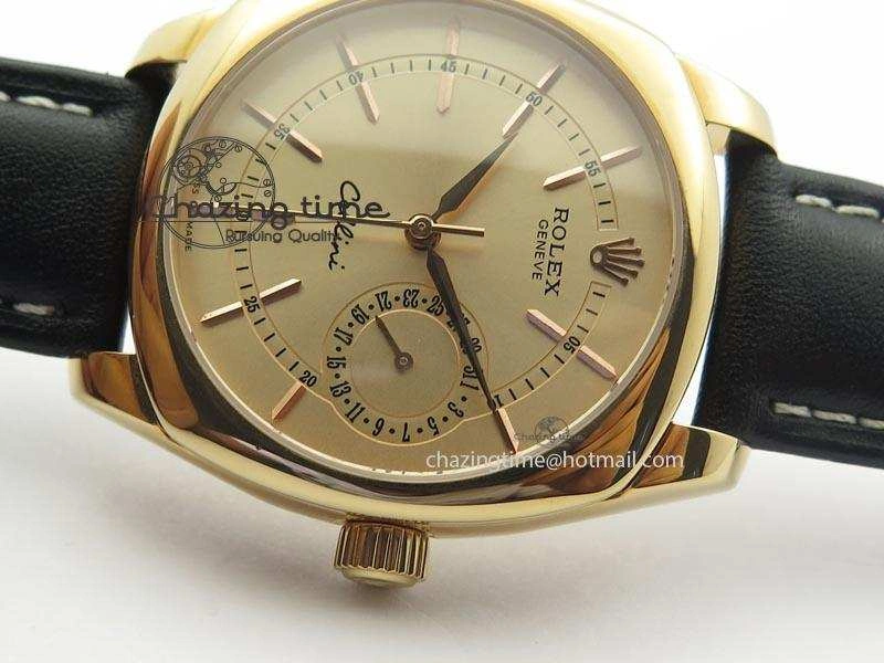 Cellini Date RG Rose Gold Dial Stick Markers On Black Leather Strap A2824