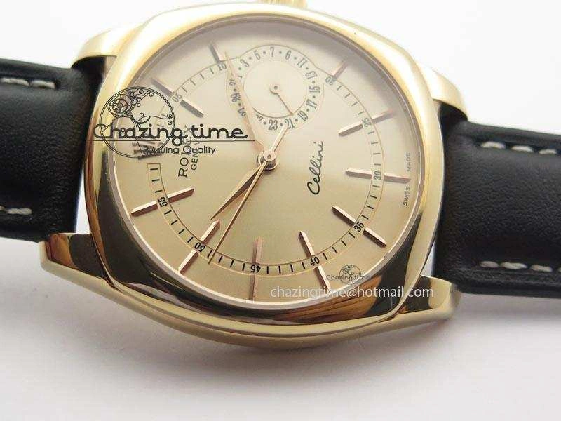 Cellini Date RG Rose Gold Dial Stick Markers On Black Leather Strap A2824