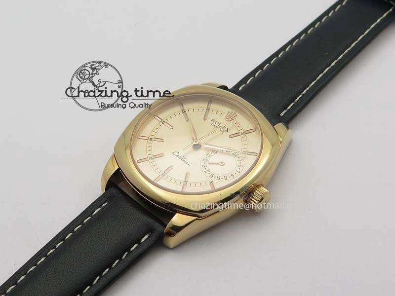 Cellini Date RG Rose Gold Dial Stick Markers On Black Leather Strap A2824