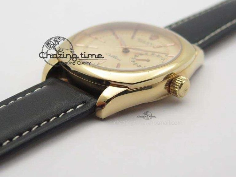 Cellini Date RG Rose Gold Dial Stick Markers On Black Leather Strap A2824