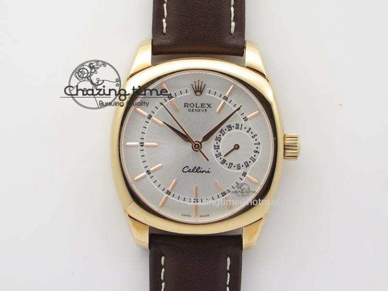 Cellini Date RG Silver Dial Stick Markers On Brown Leather Strap A2824