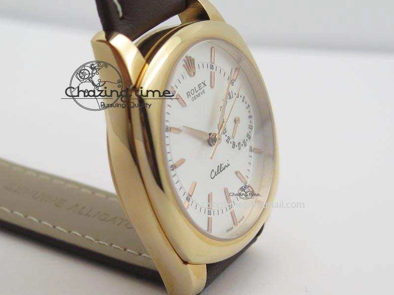 Cellini Date RG Silver Dial Stick Markers On Brown Leather Strap A2824