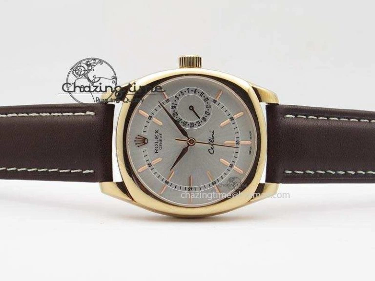 Cellini Date RG Silver Dial Stick Markers On Brown Leather Strap A2824
