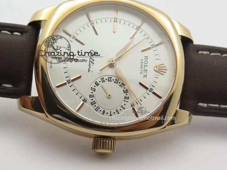 Cellini Date RG Silver Dial Stick Markers On Brown Leather Strap A2824