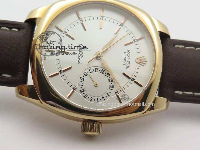 Cellini Date RG Silver Dial Stick Markers On Brown Leather Strap A2824