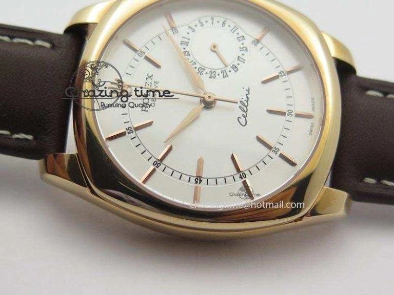 Cellini Date RG Silver Dial Stick Markers On Brown Leather Strap A2824