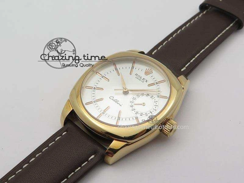 Cellini Date RG Silver Dial Stick Markers On Brown Leather Strap A2824