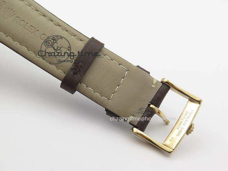 Cellini Date RG White Dial Numeral And Stick Markers On Brown Leather Strap A2824
