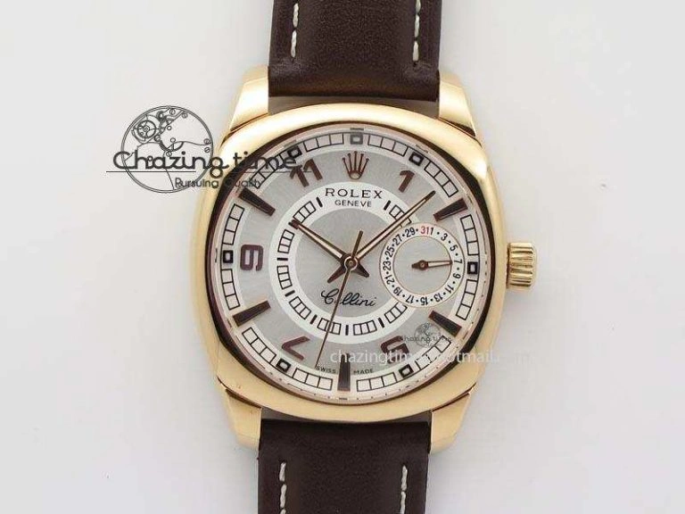 Cellini Date RG White Dial Numeral And Stick Markers On Brown Leather Strap A2824